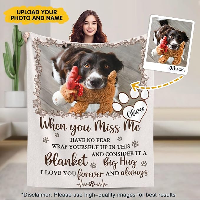 Custom Pet Memorial Blanket with Photo,Personalized Dog/Cat Loss Sympathy Gift,Pet Loss Bereavement Remembrance Gifts,Flannel Throw Blanket with Pictures (Cream)