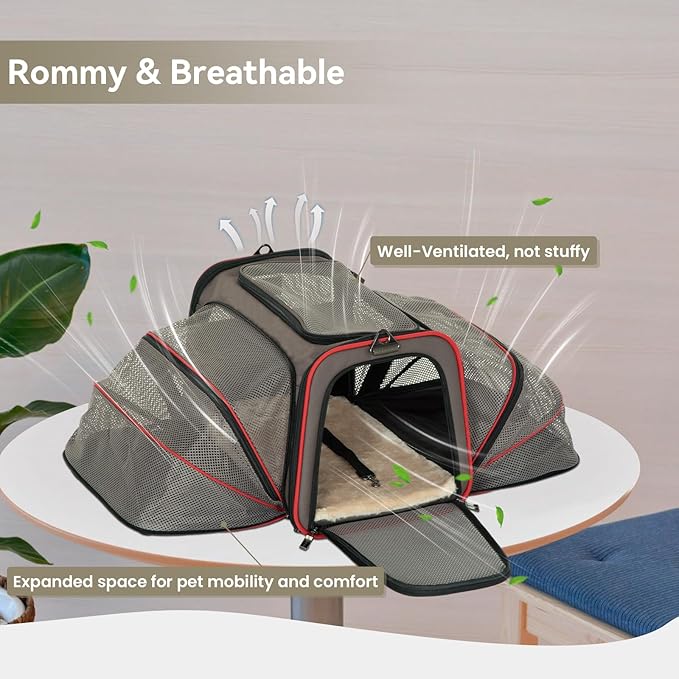 Petsfit Expandable Cat Dog Carrier for 2 Cats, 19" Lx 12" Wx 12" H Soft-Sided Portable Pet Carrier for Travel, Dog Carrier for Small Dog with 2 Side Extensions, Anti-Escape