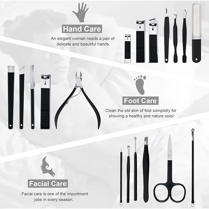 Manicure Set Professional Nail Clippers Kit Pedicure Care Tools- Stainless Steel Women Grooming Kit 18Pcs for Travel or Home (Pink)