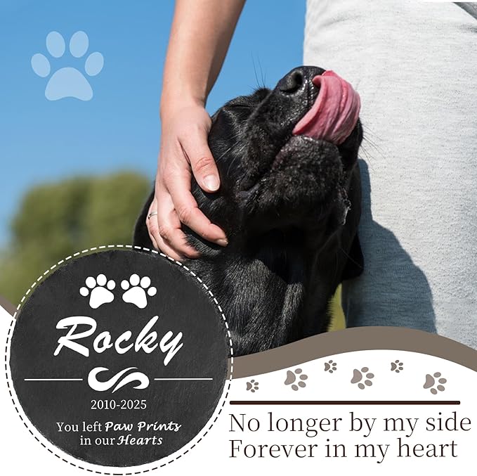 Ships Next Day Personalized Pet Memorial Stone for Loss of Dog Cat, Custom Photo Name Memory Headstone Garden Grave Marker Bereavement Sympathy Gift