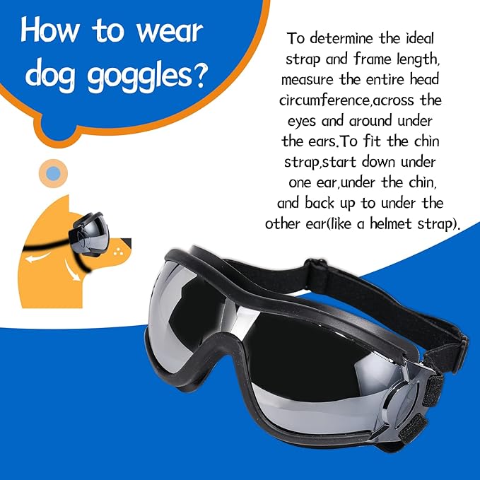 NVTED Dog Sunglasses Dog Goggles, UV Protection Wind Protection Dust Protection Fog Protection Pet Glasses Eye Wear Protection with Adjustable Strap for Medium or Large Dog (Pack of 2)