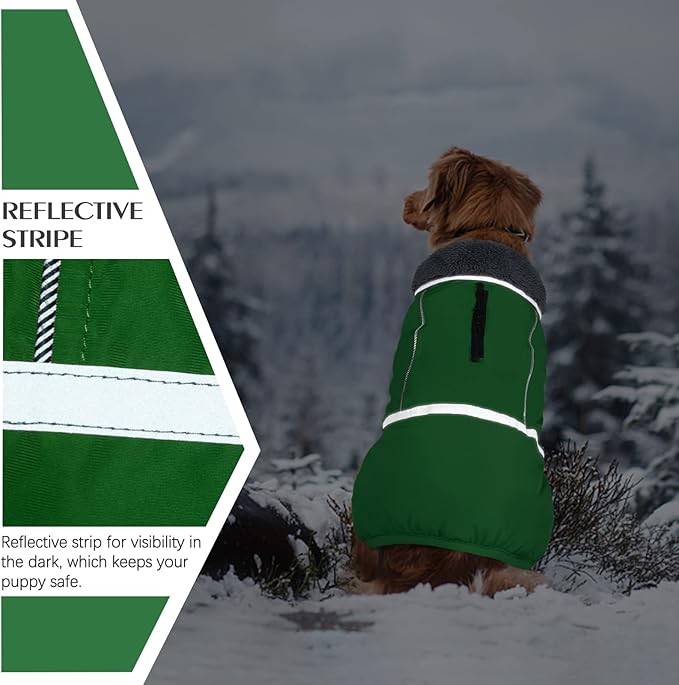 QBLEEV S Dog Winter Coat with Leash Hole - Waterproof Windproof Cold Weather Jacket for Small Dogs, Reflective, Warm Fleece Lining, Adjustable Vest for Snow, Rain, Outdoor Walk
