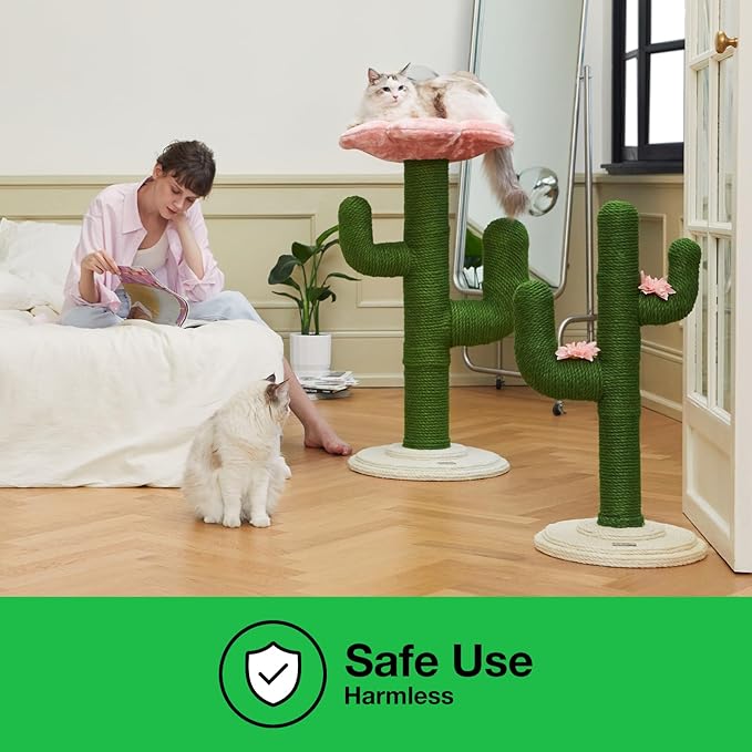 VETRESKA Cat Scratchers for Indoor Cats Cactus Cat Scratch Post Sisal Rope , 31.5'' Tall Green Vertical Cactus Cat Tree Scratching Posts Protect Furniture