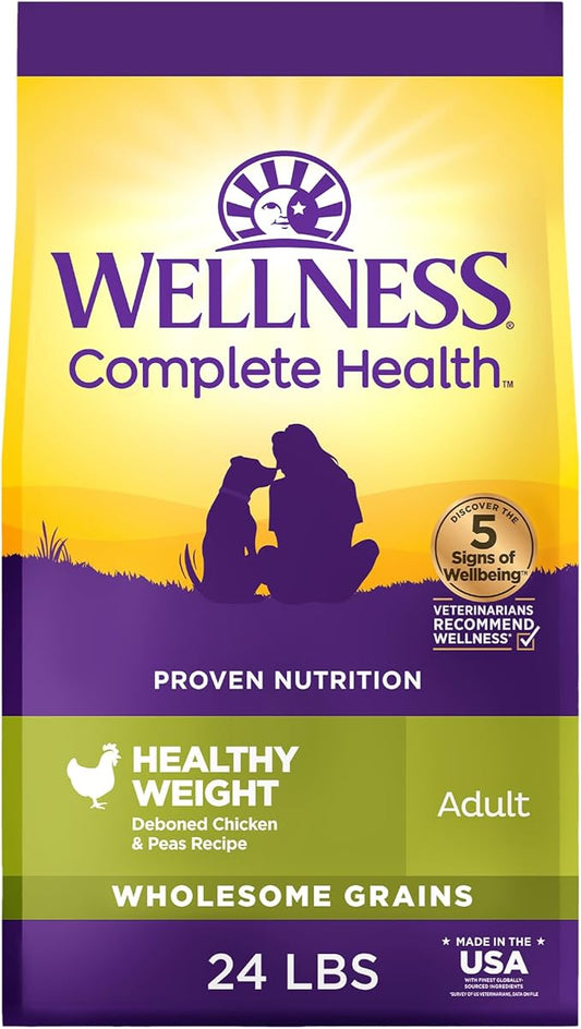 Wellness Complete Health Dry Dog Food, Wholesome Grains, Natural, Healthy Weight Chicken & Peas Recipe, (24-Pound Bag)