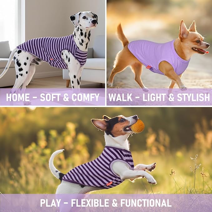 KYEESE 2Pack Dog Shirts for Large Dogs Cotton Striped Dog T Shirt Lightweight Pet Clothes Soft Sleeveless Vest Stretchy Tank Top, XXX-Large,Purple+Striped