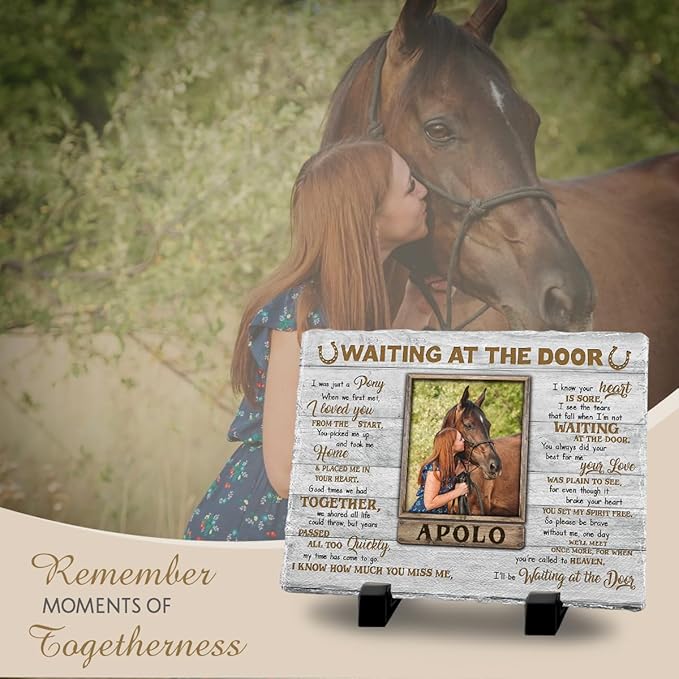 Custom Horse Memorial Stone - Vivid Picture Frame for Memento of Love Between a Girl and Her Pony, Sympathy Gift for Loss of Thoroughbred, Western Home and Farmhouse Decor