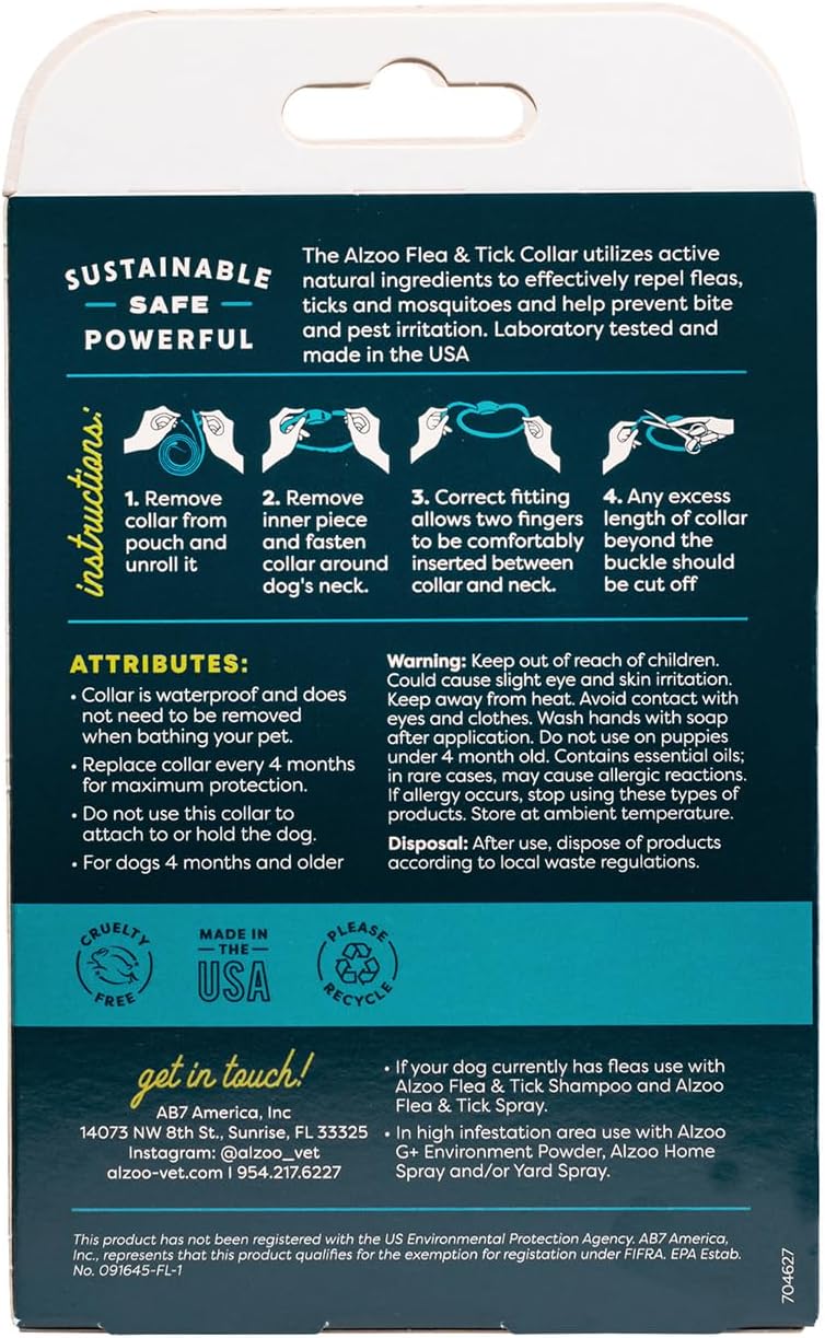 ALZOO Flea & Tick Dog Collar - Helps Repel Fleas, Ticks & Mosquitoes - 100% Plant-Based Active Ingredients - Waterproof - Up to 4 Months Protection - Small-Sized Dogs: 15 lbs & Under - Pack of 3