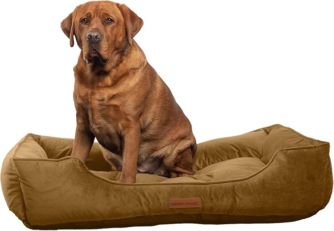 Modern Threads Luxury Dog Bed - Comfortable Tufted Velvet Cushion for Small to Large Dogs - Machine Washable - Durable & Cute Sleep Space for Pets - Pamper Your Pet with Cozy Beds - Caramel