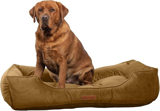 Modern Threads Luxury Dog Bed - Comfortable Tufted Velvet Cushion for Small to Large Dogs - Machine Washable - Durable & Cute Sleep Space for Pets - Pamper Your Pet with Cozy Beds - Caramel