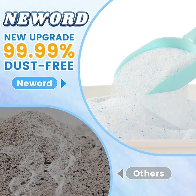 NEWORD Crystal Cat Litter Non Clumping Crystal Litter - 8LBs 99.99% Dust Free Fresh Scented Cat Litter Crystals - Superior Odor Control Lightweight Soft on Paws
