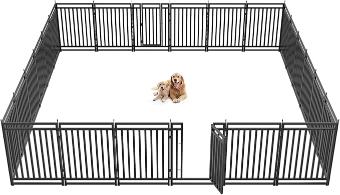 Metal Dog Fence Outdoor for Yard Indoor Dog Playpen 40" Height 24 Panels Portable Puppy Playpen Pet Kennel Crate for RV Camping(Black-Silver)