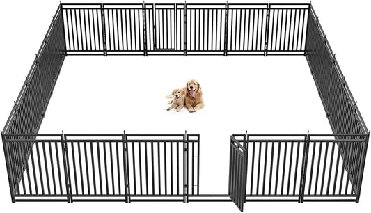 Metal Dog Fence Outdoor for Yard Indoor Dog Playpen 40" Height 24 Panels Portable Puppy Playpen Pet Kennel Crate for RV Camping(Black-Silver)