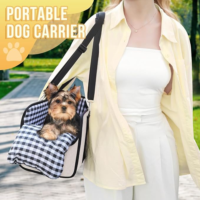 SlowTon Console Dog Car Seat - Portable Dogs Armrest Booster Seat for Small Dog, Anti-Collapse Pet Car Seat with Soft Cushion Safety Belt, Support Pet Up to 11lbs (Beige)