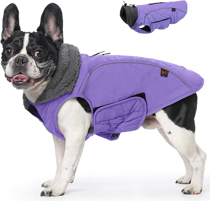 EMUST Winter Dog Coats - Fleece Dog Jacket for Cold Weather, Windproof & Warm, British Style, Purple, XS