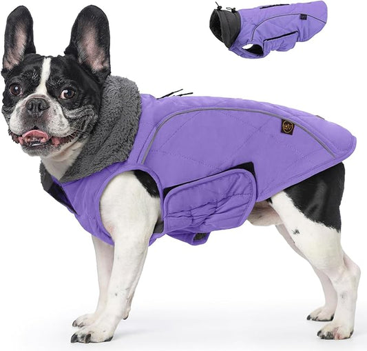EMUST Winter Dog Coats - Fleece Dog Jacket for Cold Weather, Windproof & Warm, British Style, Purple, XS