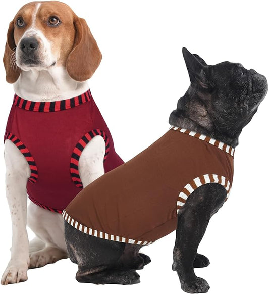 IECOii 2 Pack Sleeveless Dog Tees Shirt | Comfortable & Lightweight Fabric, Easy On/Off for Active Dogs, Coffee+DarkRed, L