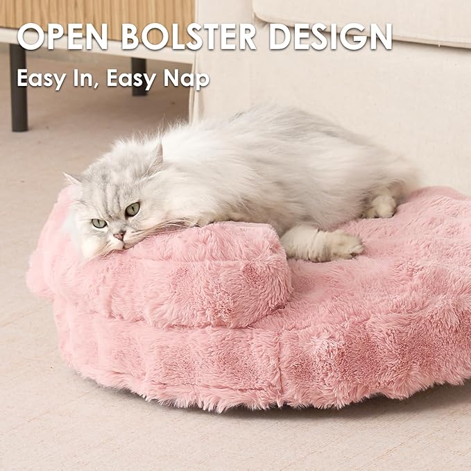 EHEYCIGA Small Dog Bed and Cat Couch for Puppy and Kitten - Fluffy Faux Rabbit Fur Pet Sofa with Washable Removable Cover, Waterproof and Non-Slip, 23 Inch Pink