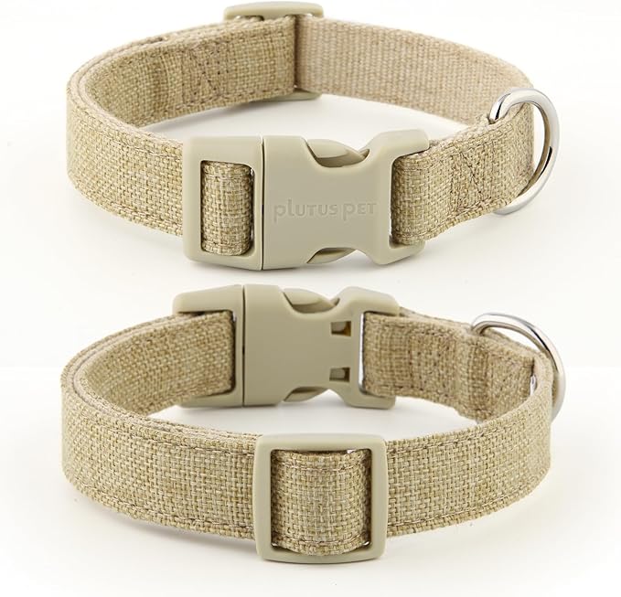 Plutus Pet Cotton Hemp Dog Collar and Leash Set, Adjustable Collar for Small, Medium, and Large Dogs, Heavy Duty and Soft on Skin, Khaki, XL