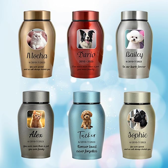 Custom Dog and Cat Urns for Ashes，Personalized Memorials Pet Urn for Ashes ，Custom Pet Name and Photo for Cremation Urns (Oval)