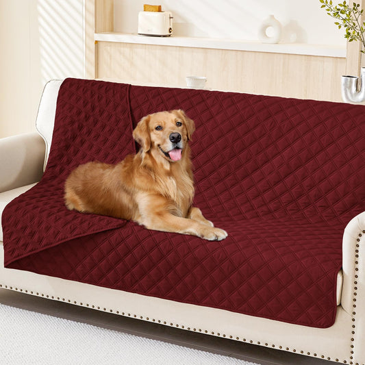 Smiry Waterproof Dog Bed Cover Pet Blanket, Soft Washable Dog Blanket for Furniture Bed Couch Sofa Reversible, Checkered (52"x82", Wine Red/Wine Red)