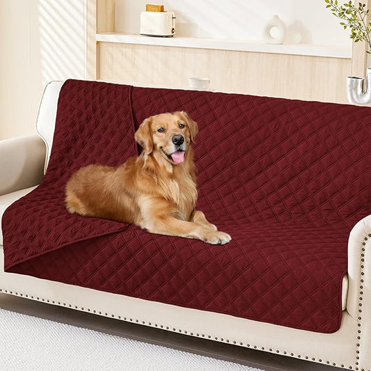 Smiry Waterproof Dog Bed Cover Pet Blanket, Soft Washable Dog Blanket for Furniture Bed Couch Sofa Reversible, Checkered (68"x82", Wine Red/Wine Red)