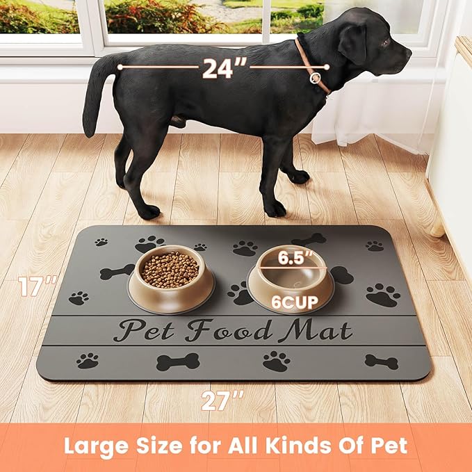 Pet Feeding Mat-Absorbent Pet Placemat for Food and Water Bowl, with Waterproof Rubber Backing, Quick Dry Water Dispenser Mat for Dog and Cat (17"x27", Bones)