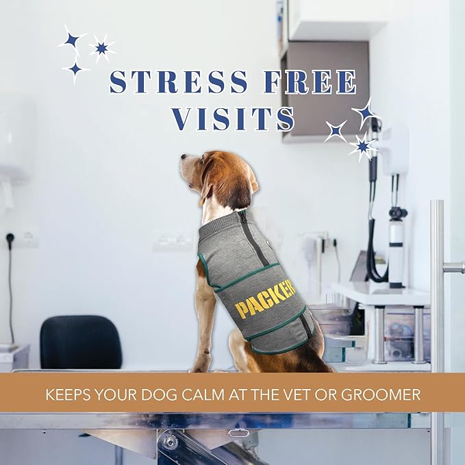 NFL GREEN BAY PACKERS Dog Anxiety Shirt Calming Soothing Solution Vest, for Dogs & Cats with Anxiety, Fears, Fireworks, Loud Noises, Dark, Lonely Keeps Dogs Calm Feeling Safe, Relaxing Jacket, X-Small