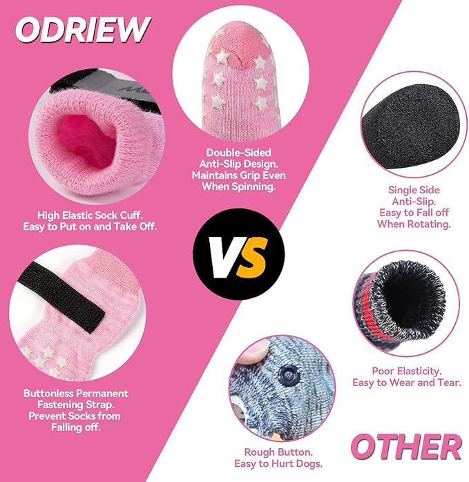 Non Slip Dog Socks to Prevent Licking Paws - Dog Booties for Hardwood Floors Anti Slip - Grippy Socks for Senior Dog - Double Side Paw Protector Prevent Scratching for Hot Pavement. (Pink, M)