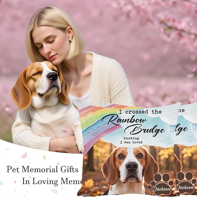 Custom Picture Pet Memorial Pillow, Personalized Dog Memorial Gifts for Loss of Dog, Sympathy Gift for Dog Bereavement & Remembrance Pillowcase (Style E)