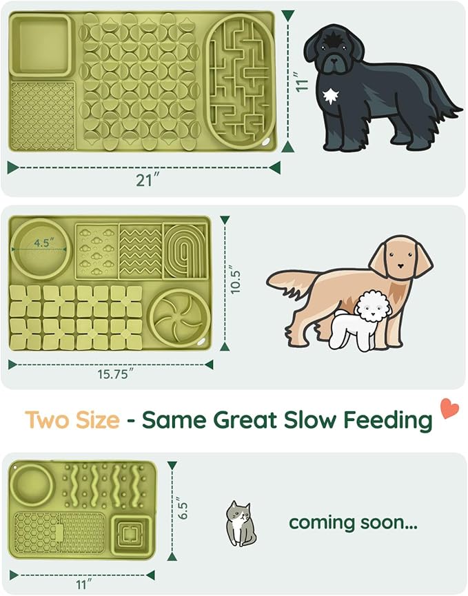 Slow Feeder Bowl for Large Dog, Silicone Lick Mat & Snuffle Mat with Suction Cups - Interactive Puzzle Feeder to Slow Eating & Keep Busy, Reduce Vomiting & Relieve Boredom (21"x 11" Green)