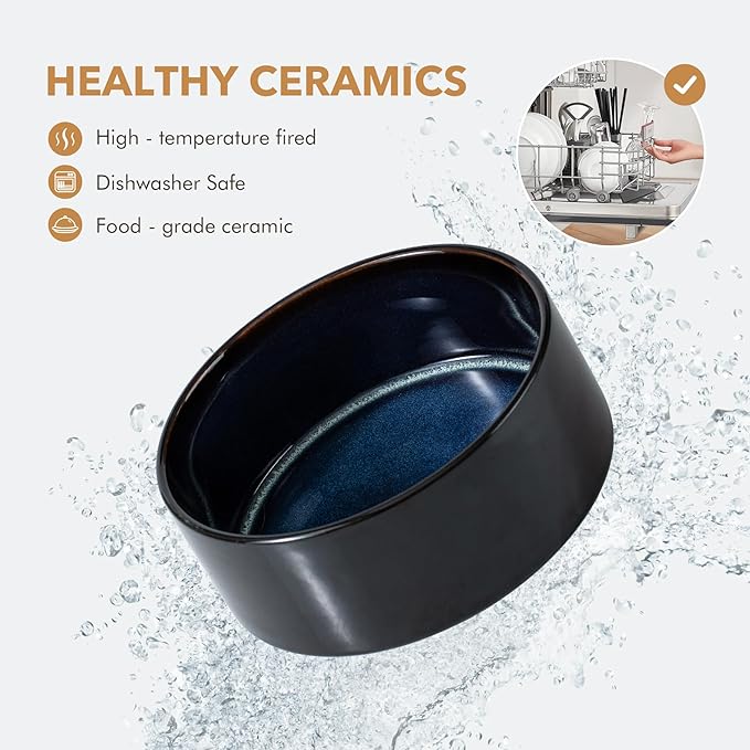 Ceramic 7.3inch Dog Bowl for Medium Breed Dogs, Anti-Slip and Weighted Pet Food and Water Dishes (Single Bowl, Starry Sky)