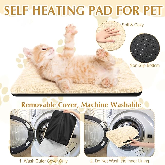 4 Pack Self Warming Cat Bed Indoor Self Heating Dog Cat Pad Washable 16 x 20 Inch Thermal Pet Kennel Pad Crate Bed Mat Reflect Body Heat for Outdoor