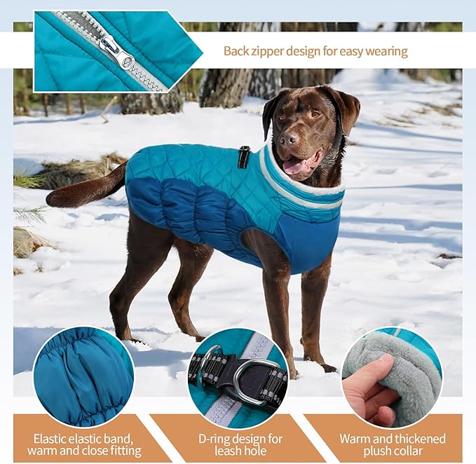 Winter Dog Coat,Large Dog Jacket,Waterproof Pet Jacket with Back Zipper,Pet Coat with Harness Built in,Warm Dogs Coat with Fleece Lined,Snow Jacket Clothes French Bulldog Shiba Inu,L