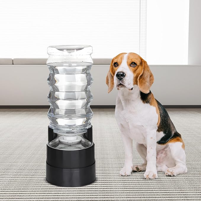 RIZZARI Upgraded Automatic Dog Water Dispenser: 9L Black Gravity Large Stainless Steel Raised Pet Feeder with Filter - Includes 2 Extra Filters & 2 Bottle Caps - Pet Feeder for Dogs Indoor Outdoor