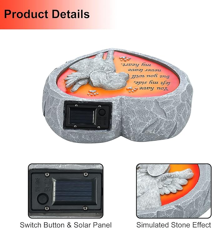 BAYN Dog Pet Memorial Stones Gifts, Solar Heart Shaped Pet Memorial Headstone Grave Markers for Loved Ones Loss of Dog Sympathy Gift Garden Stone Statue