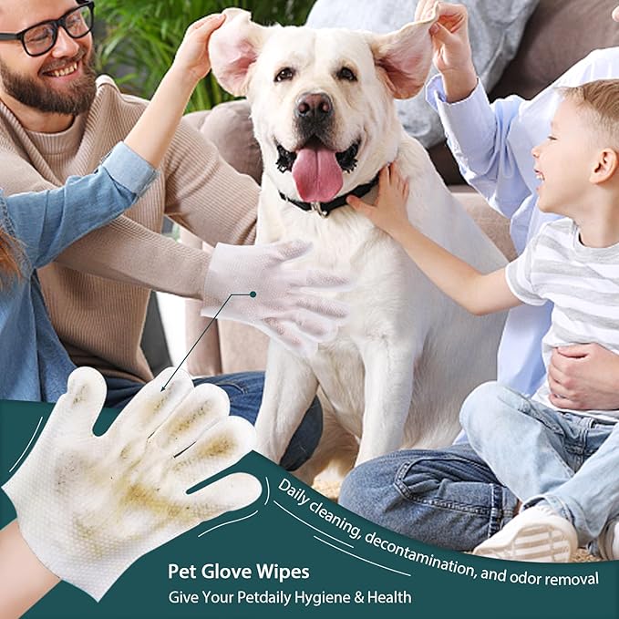 WLP Pet Glove Wipes for Dogs & Cats, Cleaning Deodorizing Hypoallergenic Hydrating Grooming Wipes, Individually Wrapped, Enriched with Aloe & Jojoba Oil for Daily Care, Traveling (6 PCS)