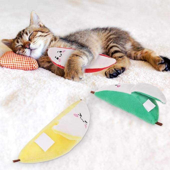 KOOLTAIL Cat Catnip Toys Banana, 3 Pack Expression Durable Soft Kicker Toy Filled with Natural Catnip Cotton, Self Play Interactive Bite Resistant Chew Teeth Cleaning Gift for Indoor Most Cats Kitten
