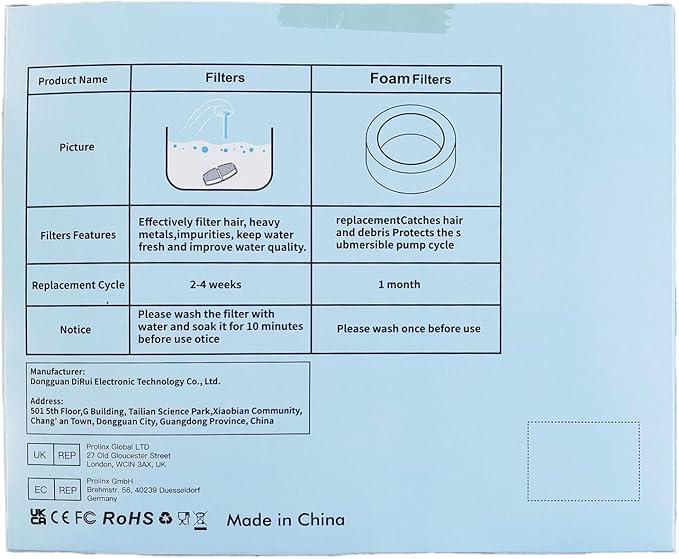 Pet Fountain Filter Replacement: 16 Pet Water Fountain Filters for FOFNON Cat Water Fountains - 4 Months Set of Cat Fountains Filter - Including 8 Pieces of Filters + 8 Pieces Sponges