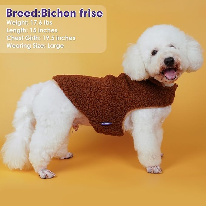 cyeollo Coats Reversible Dog Jacket Thickened Vest Turtleneck Fleece Furry Clothes Doggie Jacket for Cold Weather Winter Warm Dog Coats for Small Dogs Brown Apparel