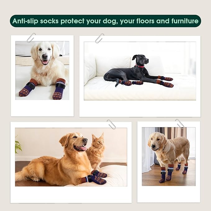 Kuoser Non Slip Dog Socks for Hardwood Floors, 4Pack Anti-Slip Dog Grippy Socks to Prevent Licking Paws, Dogs Booties Paw Protectors with Double-Sided Traction for Small Medium Large Senior Dogs, XS