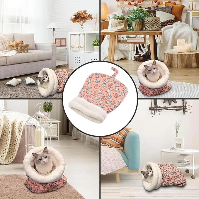 Cat Sleeping Bag - Cozy Pet Nest, Soft Fluffy Washable Bed Cave, Blanket for Indoor Cats (C)