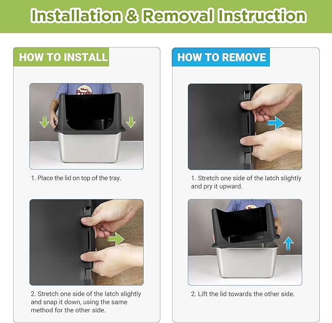 Stainless Steel Litter Box, Large Litter Box with Lid, Splash Proof, or Rusts, Black (23.5" L x 15.5" W x 14" H)