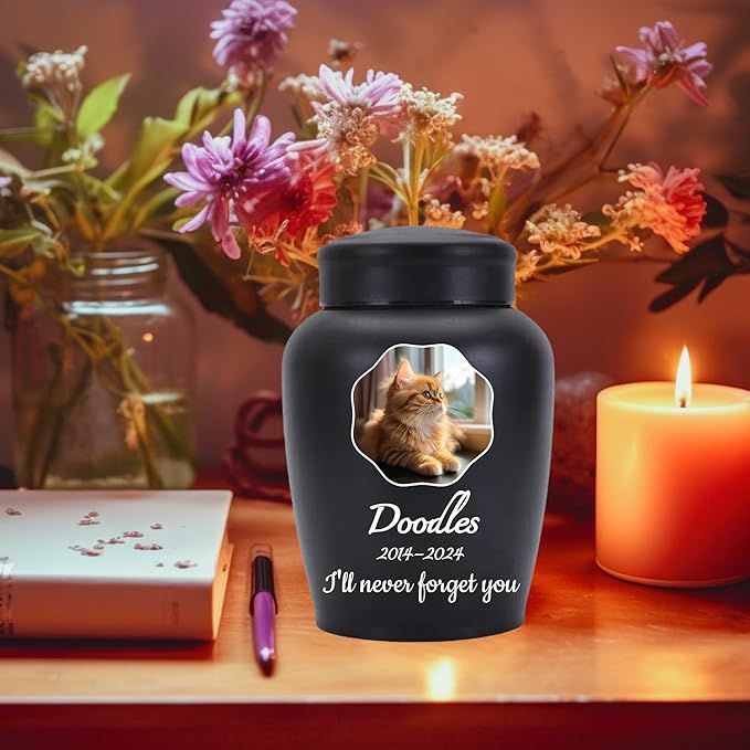 Personalized Cremation Urns for Pet Ashes, Custom Pet Name and Photo for Memorials Urns, 8.6 Inches Large Pet Urns for Dogs and Cats Ashes (Flower)
