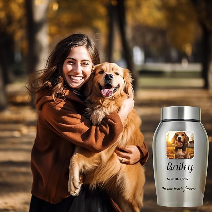 Custom Dog and Cat Urns for Ashes，Personalized Memorials Pet Urn for Ashes ，Custom Pet Name and Photo for Cremation Urns (Square)