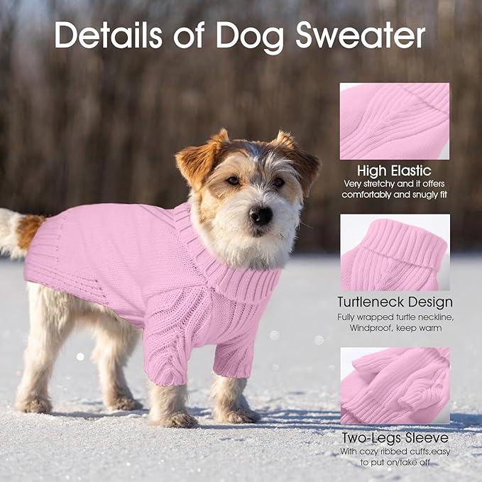 Dog Sweaters for Small Medium Large Dogs Girl, Classic Turtleneck Pet Sweater for Dogs Cats, Thermal Doggy Winter Coat, Warm Dog Shirt Outfits, Double Knitting Collar for Outdoor Playing (2XL, Pink)