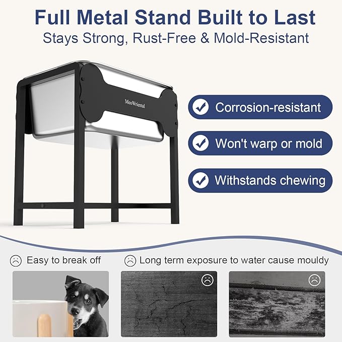 2.5 Gallon Elevated Dog Water Bowl for Large Breeds, 16.5" Tall Raised Stainless Steel Large Dog Water Bowl with Full Metal Stand for Relief Joint Pressure, Tip-Proof, Easy to Clean, Indoor & Outdoor