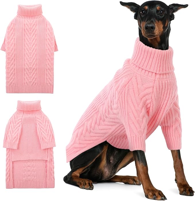 ASENKU Extra-Large Dog Sweater, Dog Sweaters for Extra Large Dogs, Pet Sweatshirt Apparel Turtleneck Pullover Winter for Doberman, Great Dane (Pink, 3XL)