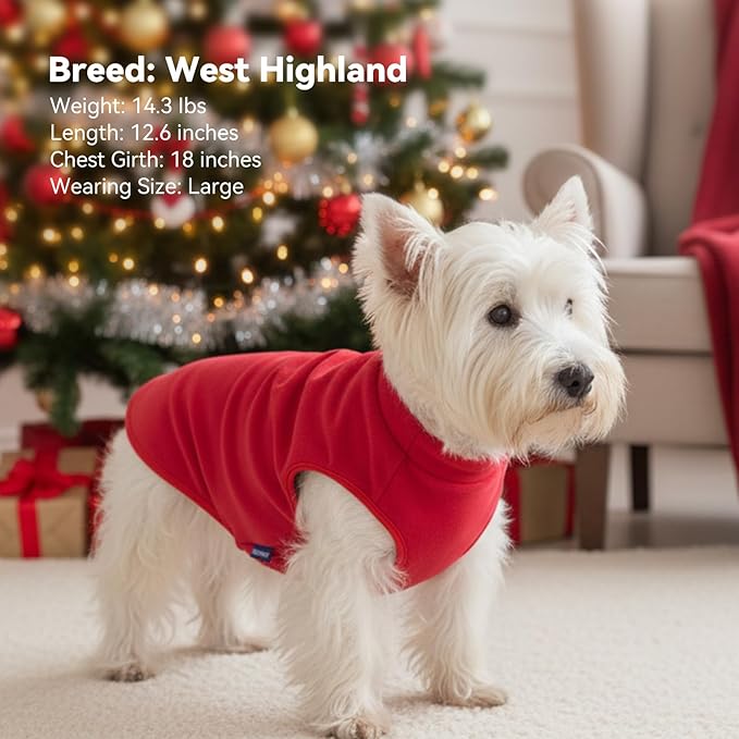 cyeollo 2 Pack Dog Fleece Sweater Stretchy Sweatshirt Pullover Dog Vest with Reflective Stripe Pet Clothes Lightweight Pet Sweaters for Medium Dogs Size, Red & Buffalo Plaid XL