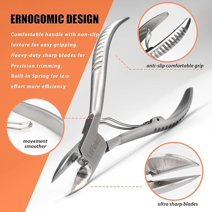 Heavy Duty Podiatrist Toenail Clippers for Thick and Ingrown Nails, Hand Forged Stainless Steel Toe Nail Clippers for Men Women Seniors