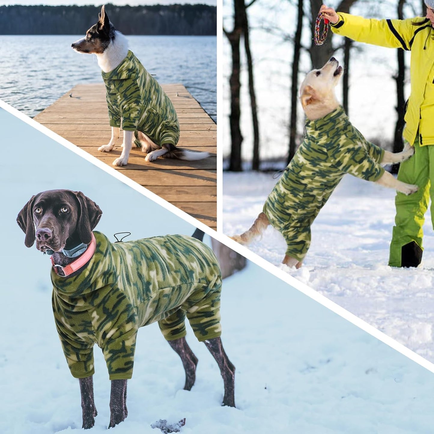 ROZKITCH Dog Winter Coat Soft Fleece Pullover Pajamas, Pet Windproof Warm Cold Weather Jacket Vest with Luminous Zipper, Jumpsuit Apparel Outfit Clothes for Small Medium Large Dog Camo 2XL